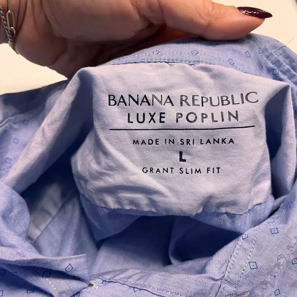 Banana Republic Luxe Poplin Short Sleeve Grant Slim Fit Button Down Shirt Large